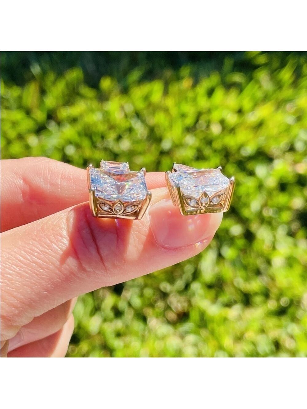 Radiant Cut Cubic Zirconia Rose Gold Vermeil Sterling Silver Ornate Earr… - Picture 4 of 11